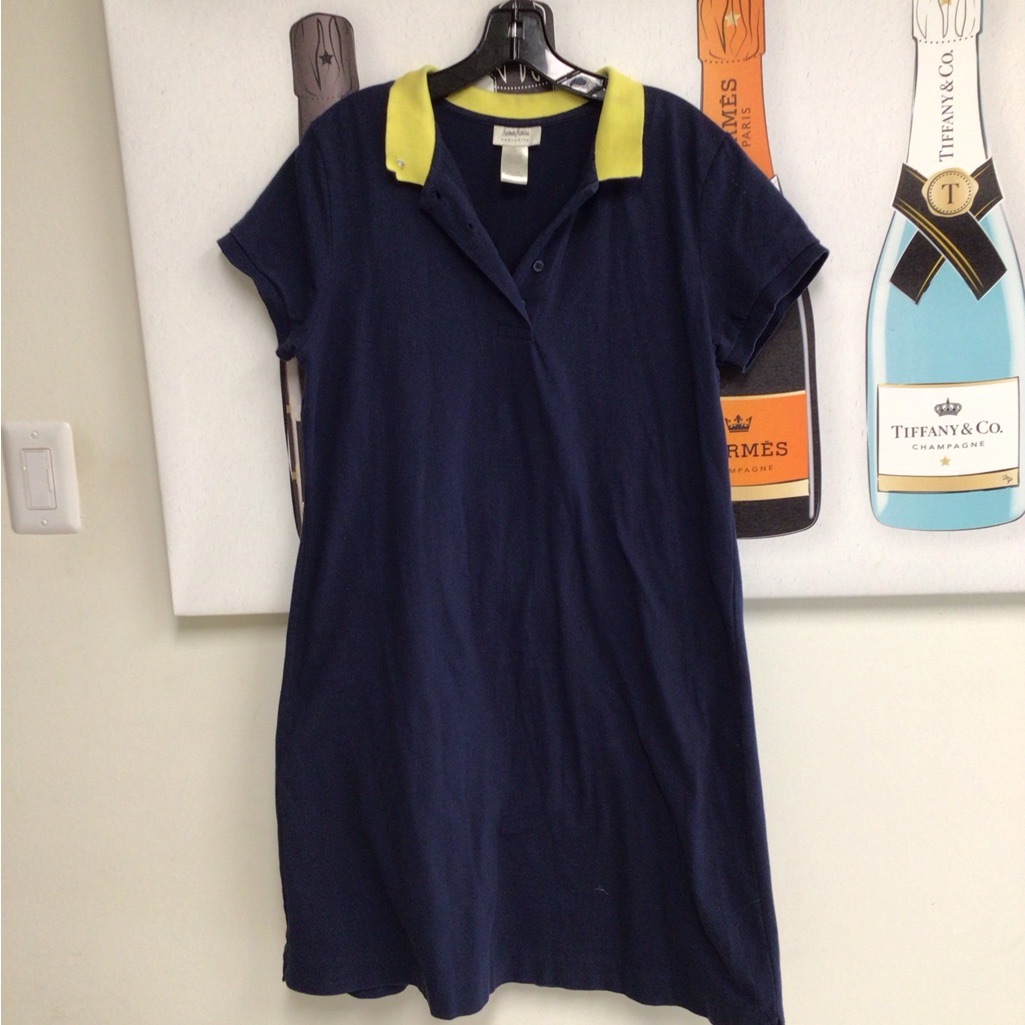 Neiman Marcus Navy Polo Dress With Yellow Collar L